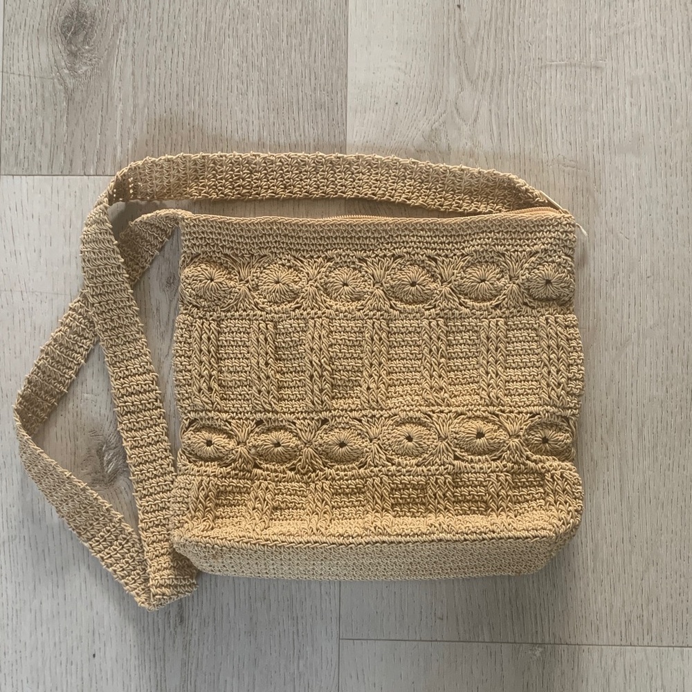 Crochet beige shoulder bag boho summer y2k vacation‎ travel casual vintage